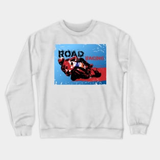 Road racer motorbike silhouette on grunge background Crewneck Sweatshirt